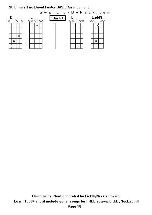 Chord Grids Chart of chord melody fingerstyle guitar song-St Elmo s Fire-David Foster-BASIC Arrangement,generated by LickByNeck software.